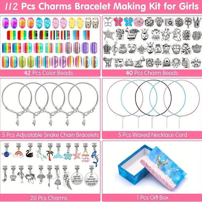 Jewelry Making Kit - Charm Bracelet for Girls 112pcs Blue & Pink Hearts, Stars, Flowers & - product detail view 4