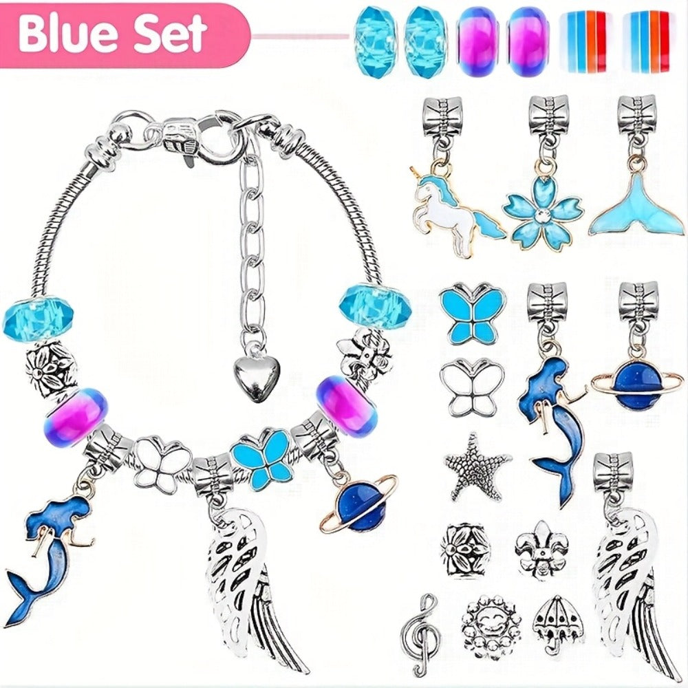 Jewelry Making Kit - Charm Bracelet for Girls 112pcs Blue & Pink Hearts, Stars, Flowers & - product detail view 6