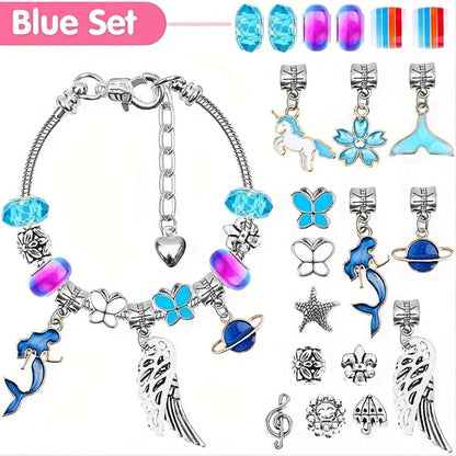 Jewelry Making Kit - Charm Bracelet for Girls 112pcs Blue & Pink Hearts, Stars, Flowers & - product detail view 6