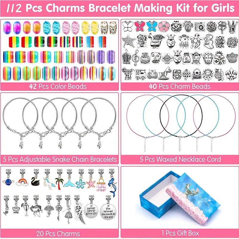 Jewelry Making Kit - Charm Bracelet for Girls 112pcs Blue & Pink Hearts, Stars, Flowers & - product detail view 9