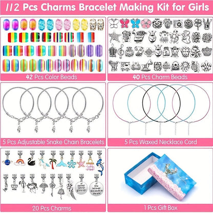 Jewelry Making Kit - Charm Bracelet for Girls 112pcs Blue & Pink Hearts, Stars, Flowers & - product detail view 9