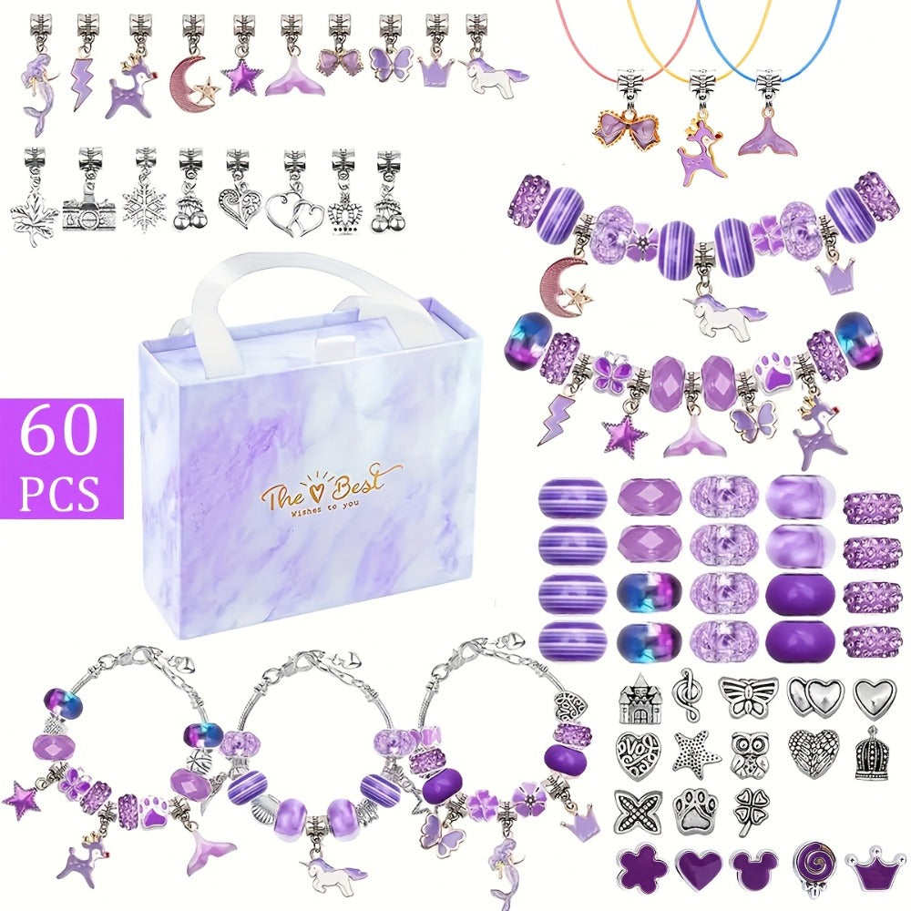 Jewelry Making Kit - Charm Bracelet for Girls 60pcs DIY Set with Pendant Charms, Glass Beads & - main product view