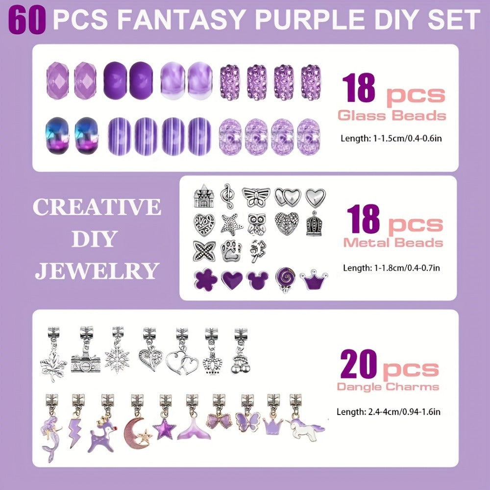 Jewelry Making Kit - Charm Bracelet for Girls 60pcs DIY Set with Pendant Charms, Glass Beads & - product detail view 3