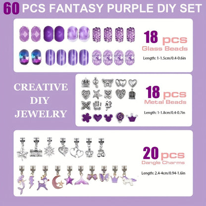 Jewelry Making Kit - Charm Bracelet for Girls 60pcs DIY Set with Pendant Charms, Glass Beads & - product detail view 3