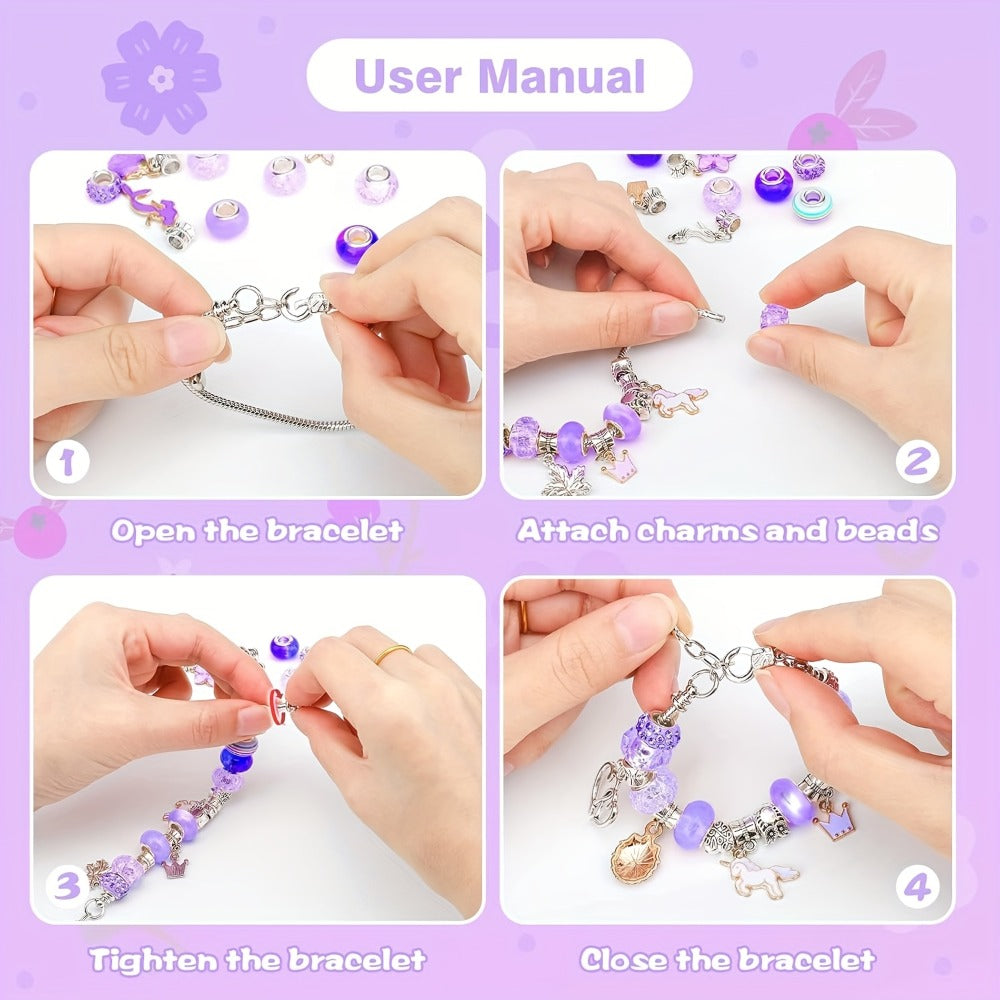 Jewelry Making Kit - Charm Bracelet for Girls 60pcs DIY Set with Pendant Charms, Glass Beads & - product detail view 4