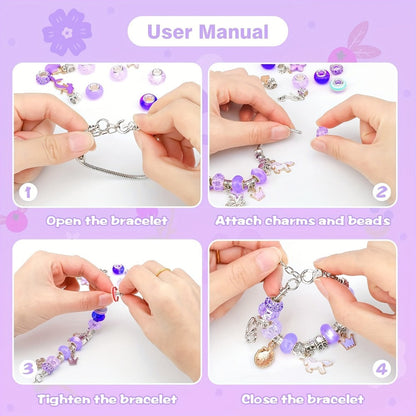 Jewelry Making Kit - Charm Bracelet for Girls 60pcs DIY Set with Pendant Charms, Glass Beads & - product detail view 4