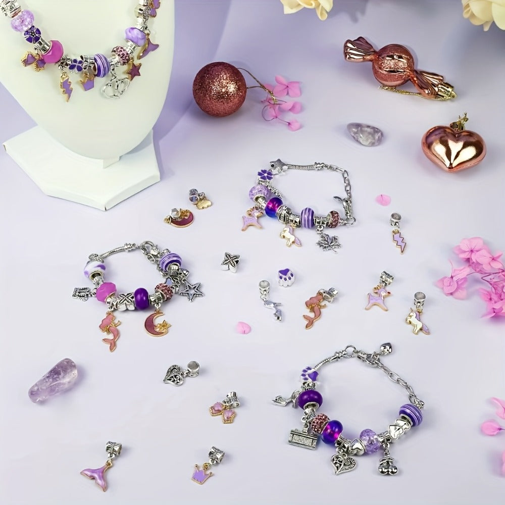 Jewelry Making Kit - Charm Bracelet for Girls 60pcs DIY Set with Pendant Charms, Glass Beads & - product detail view 5