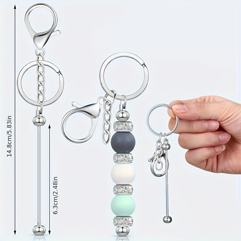 Jewelry Making Kit - Keychain Blanks Beadable Stainless Steel 12 & 24pcs DIY Beaded Keychain - product detail view 2
