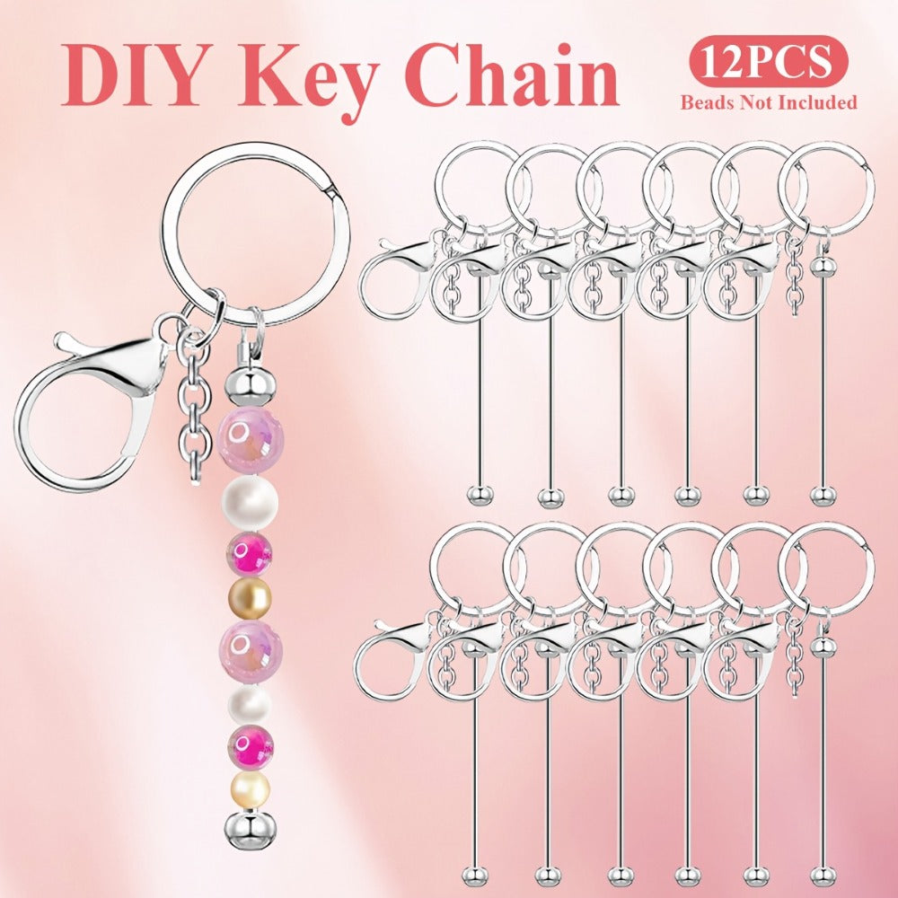 Jewelry Making Kit - Keychain Blanks Beadable Stainless Steel 12 & 24pcs DIY Beaded Keychain - product detail view 3