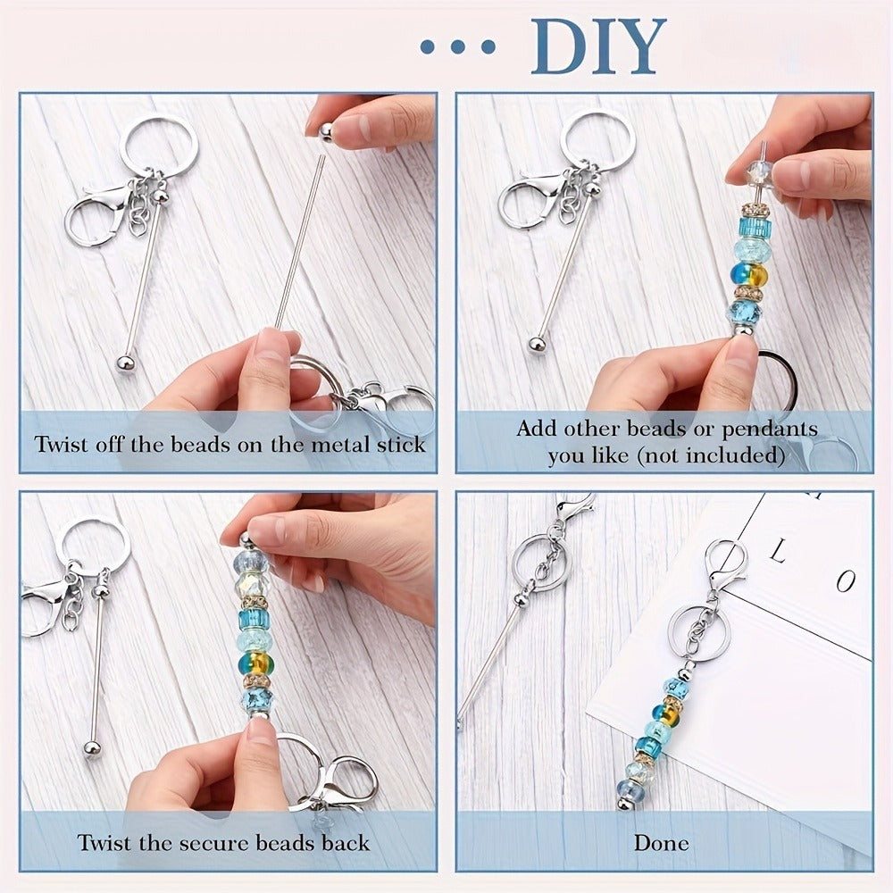 Jewelry Making Kit - Keychain Blanks Beadable Stainless Steel 12 & 24pcs DIY Beaded Keychain - product detail view 6