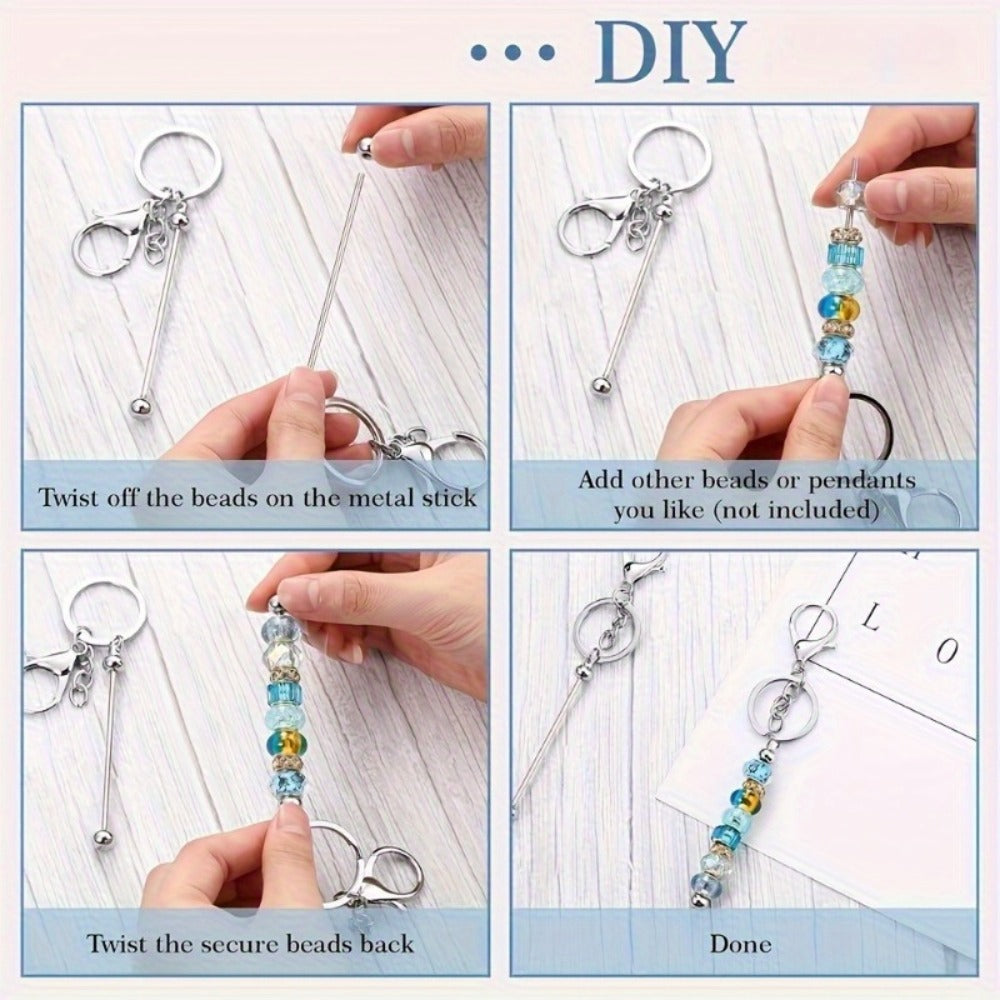 Jewelry Making Kit - Keychain Blanks Beadable Stainless Steel 12 & 24pcs DIY Beaded Keychain - product detail view 17