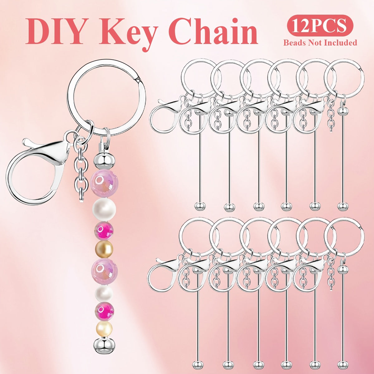 Jewelry Making Kit - Keychain Blanks Beadable Stainless Steel 12 & 24pcs DIY Beaded Keychain - product detail view 19
