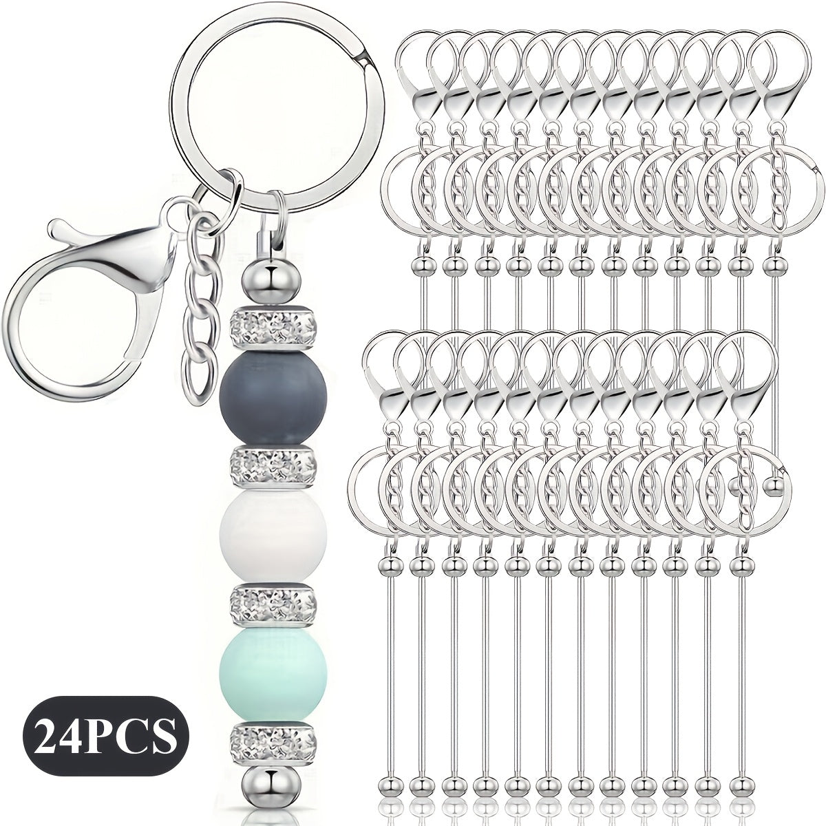 Jewelry Making Kit - Keychain Blanks Beadable Stainless Steel 12 & 24pcs DIY Beaded Keychain - product detail view 21