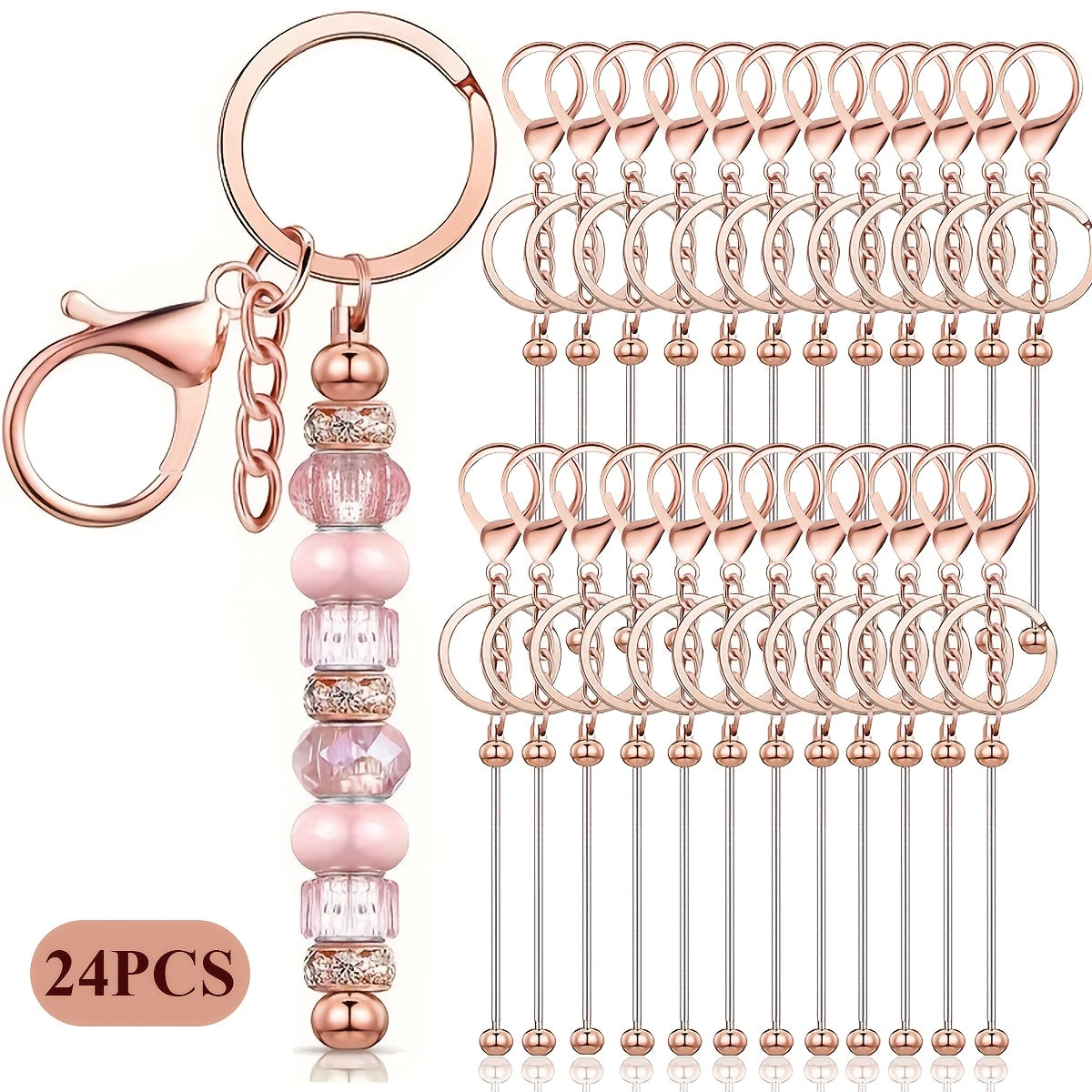 Jewelry Making Kit - Keychain Blanks Beadable Stainless Steel 12 & 24pcs DIY Beaded Keychain - product detail view 22
