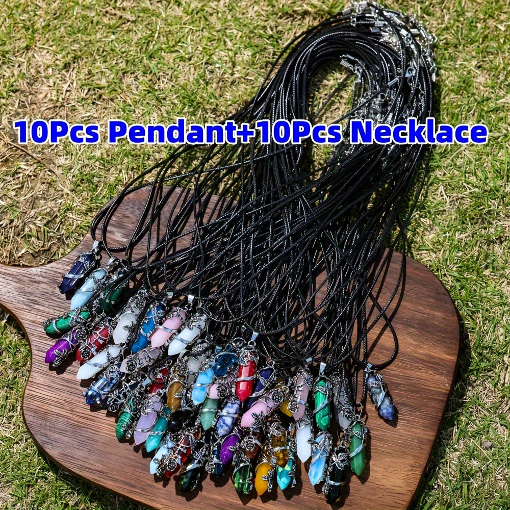 Jewelry Making Kit - Natural Stone Hexagon Prism Pendant Necklace Set 20pcs DIY Bulk , 10 - product detail view 9