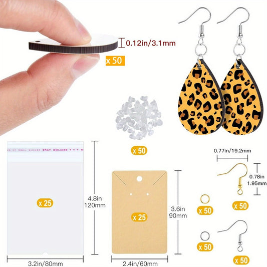 Jewelry Making Kit - Sublimation Blank Earrings 350PCS MDF DIY Custom Set with Earring Hooks - main product view