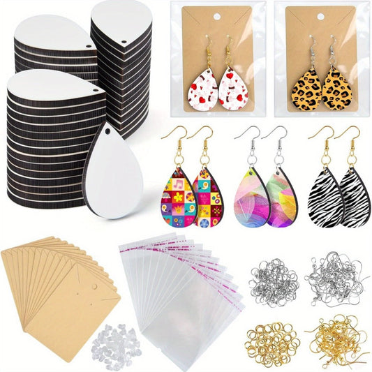 Jewelry Making Kit - Sublimation Blank Earrings 350PCS MDF DIY Custom Set with Earring Hooks - product detail view 2