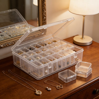 Jewelry Organizer - Clear Plastic Storage Boxes Stackable with Handle Portable Travel for - product detail view 7