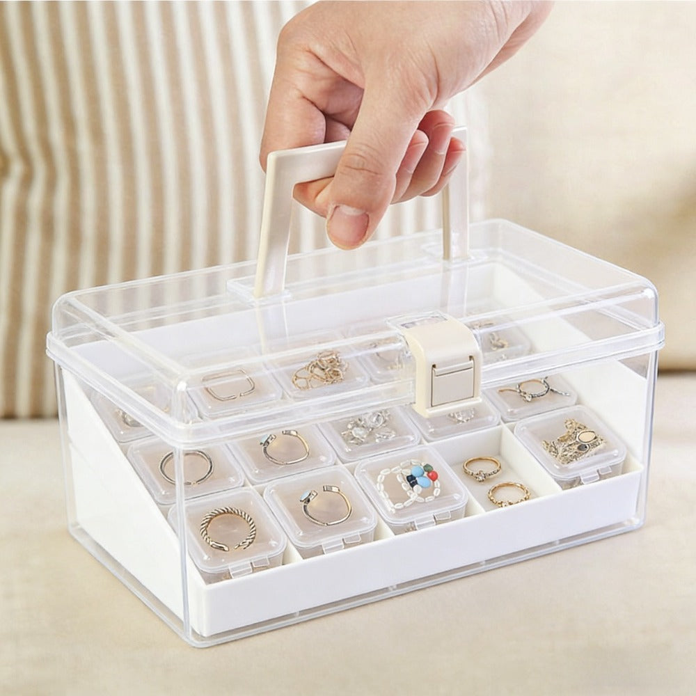 Jewelry Organizer - Clear Plastic Storage Boxes Stackable with Handle Portable Travel for - product detail view 12