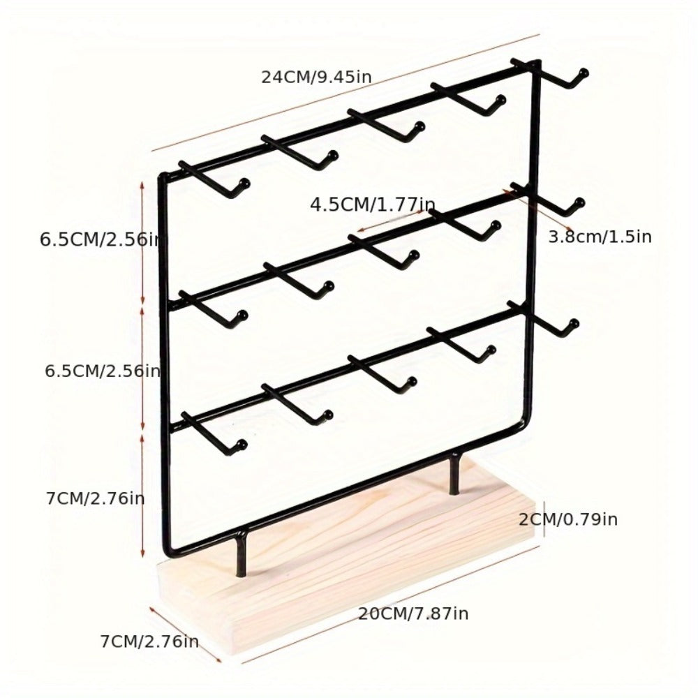 Jewelry Organizer - Earring Display Rack 15 Hook Iron Art Stand, Wall Hanging Earring Holder - product detail view 2