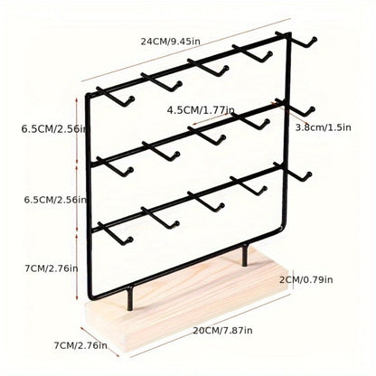 Jewelry Organizer - Earring Display Rack 15 Hook Iron Art Stand, Wall Hanging Earring Holder - product detail view 2