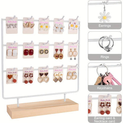 Jewelry Organizer - Earring Display Rack 15 Hook Iron Art Stand, Wall Hanging Earring Holder - product detail view 4