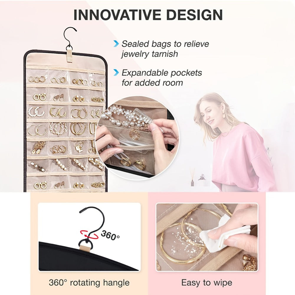 Jewelry Organizer - Hanging Dual Sided 360 Degree Rotating Hanger for Earrings Bracelets Rings - product detail view 6