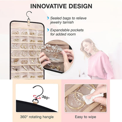 Jewelry Organizer - Hanging Dual Sided 360 Degree Rotating Hanger for Earrings Bracelets Rings - product detail view 6