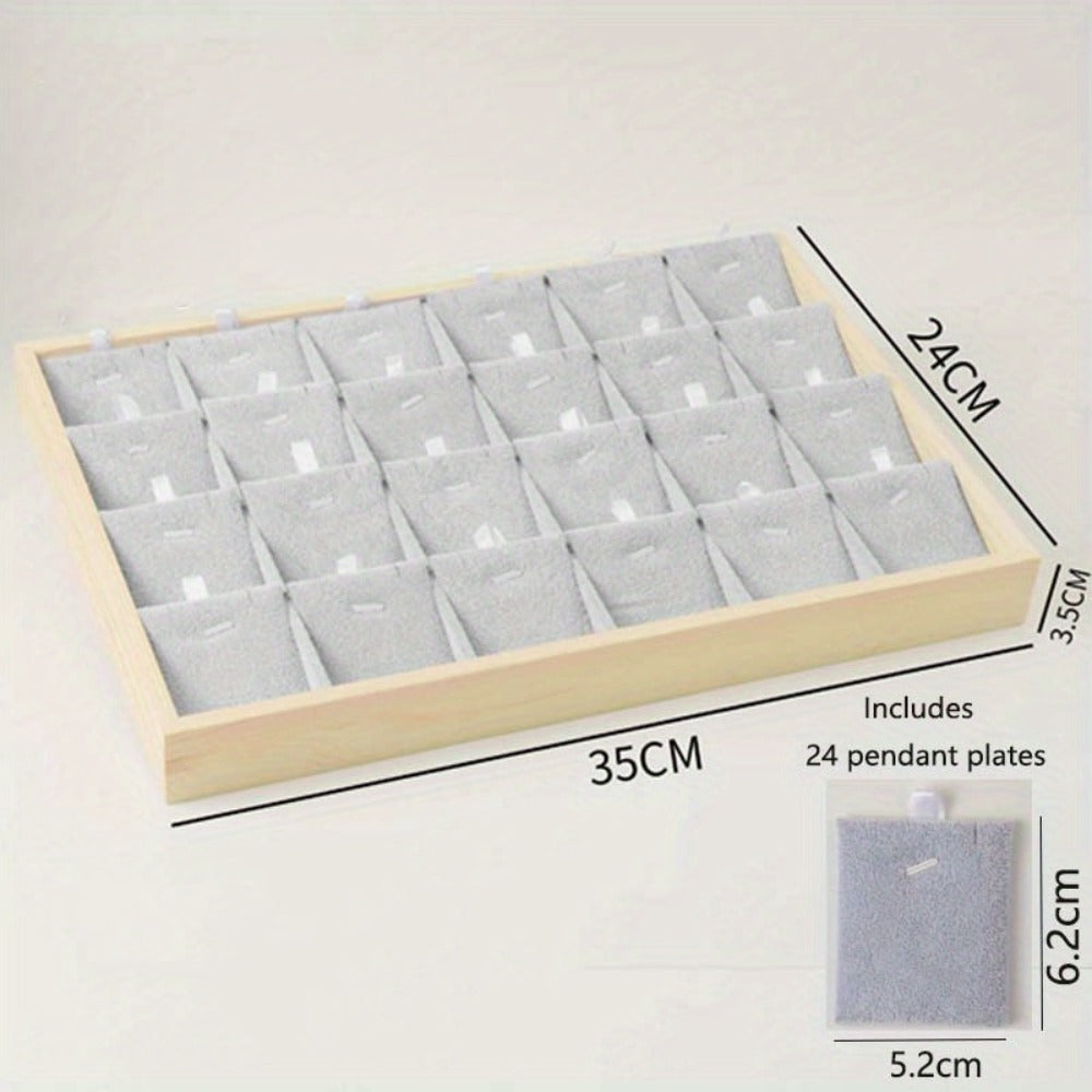 Jewelry Organizer - Tray Bamboo Wood 24 Grid Large Capacity Necklace & Pendant Display Rack - product detail view 2
