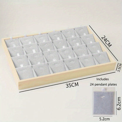 Jewelry Organizer - Tray Bamboo Wood 24 Grid Large Capacity Necklace & Pendant Display Rack - product detail view 2