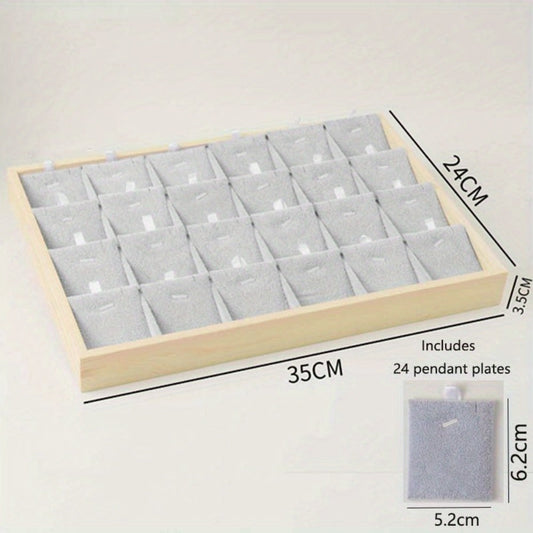 Jewelry Organizer - Tray Bamboo Wood 24 Grid Large Capacity Necklace & Pendant Display Rack - product detail view 2