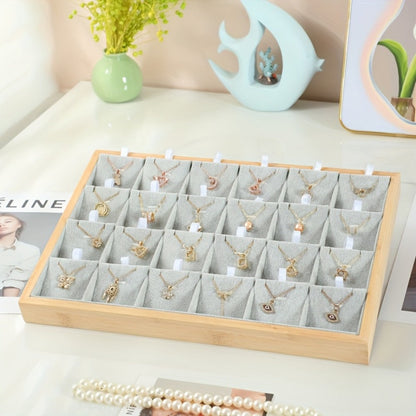 Jewelry Organizer - Tray Bamboo Wood 24 Grid Large Capacity Necklace & Pendant Display Rack - product detail view 5