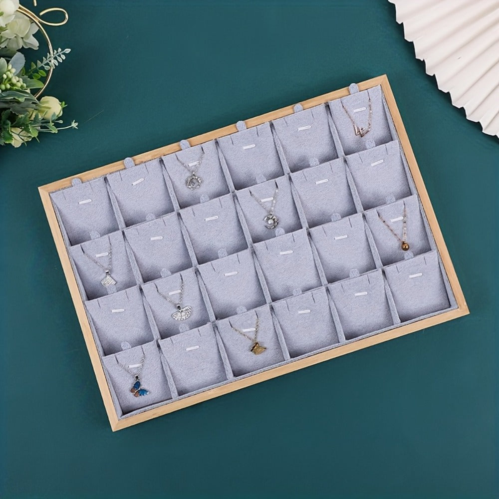 Jewelry Organizer - Tray Bamboo Wood 24 Grid Large Capacity Necklace & Pendant Display Rack - product detail view 7