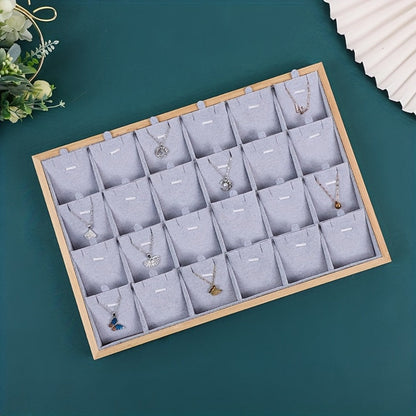 Jewelry Organizer - Tray Bamboo Wood 24 Grid Large Capacity Necklace & Pendant Display Rack - product detail view 7