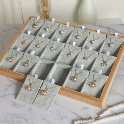 Jewelry Organizer - Tray Bamboo Wood 24 Grid Large Capacity Necklace & Pendant Display Rack - product detail view 9