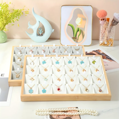 Jewelry Organizer - Tray Bamboo Wood 24 Grid Large Capacity Necklace & Pendant Display Rack - product detail view 10