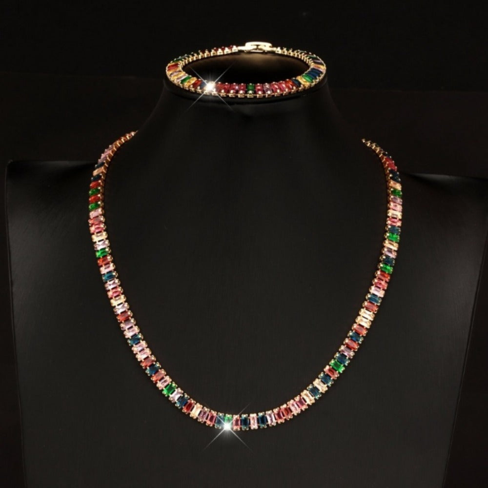 Jewelry Set for Women - 925 Sterling Silver Tennis Bracelet and Necklace Natural Stone Adorned - main product view