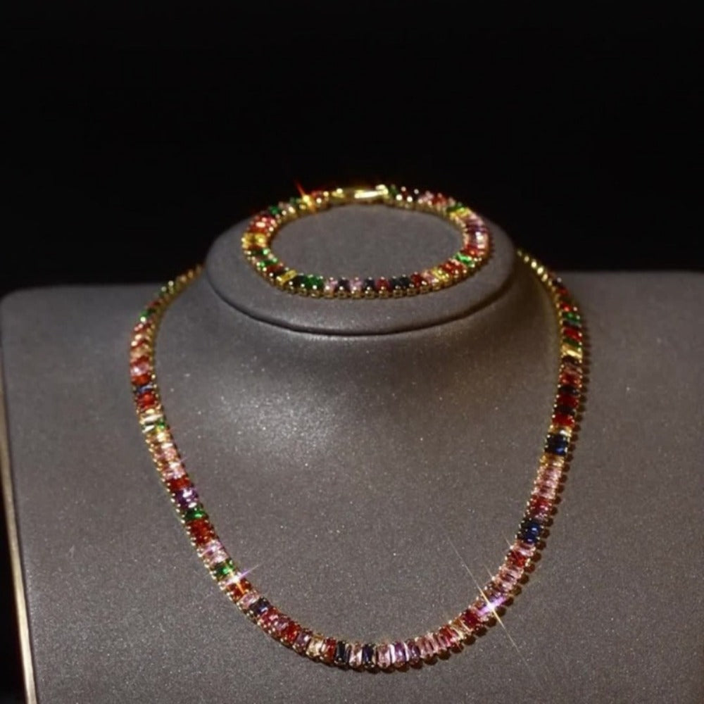 Jewelry Set for Women - 925 Sterling Silver Tennis Bracelet and Necklace Natural Stone Adorned - product detail view 3