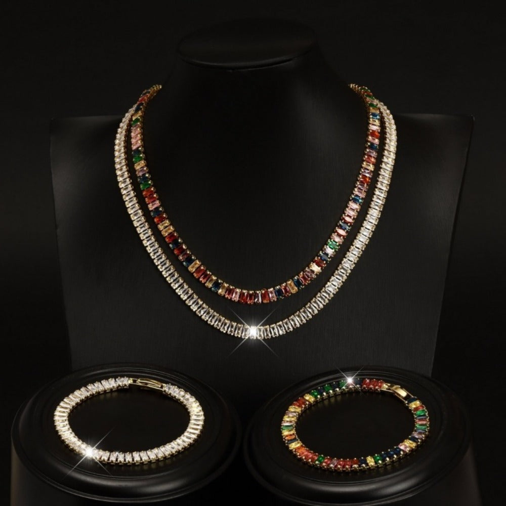 Jewelry Set for Women - 925 Sterling Silver Tennis Bracelet and Necklace Natural Stone Adorned - product detail view 7