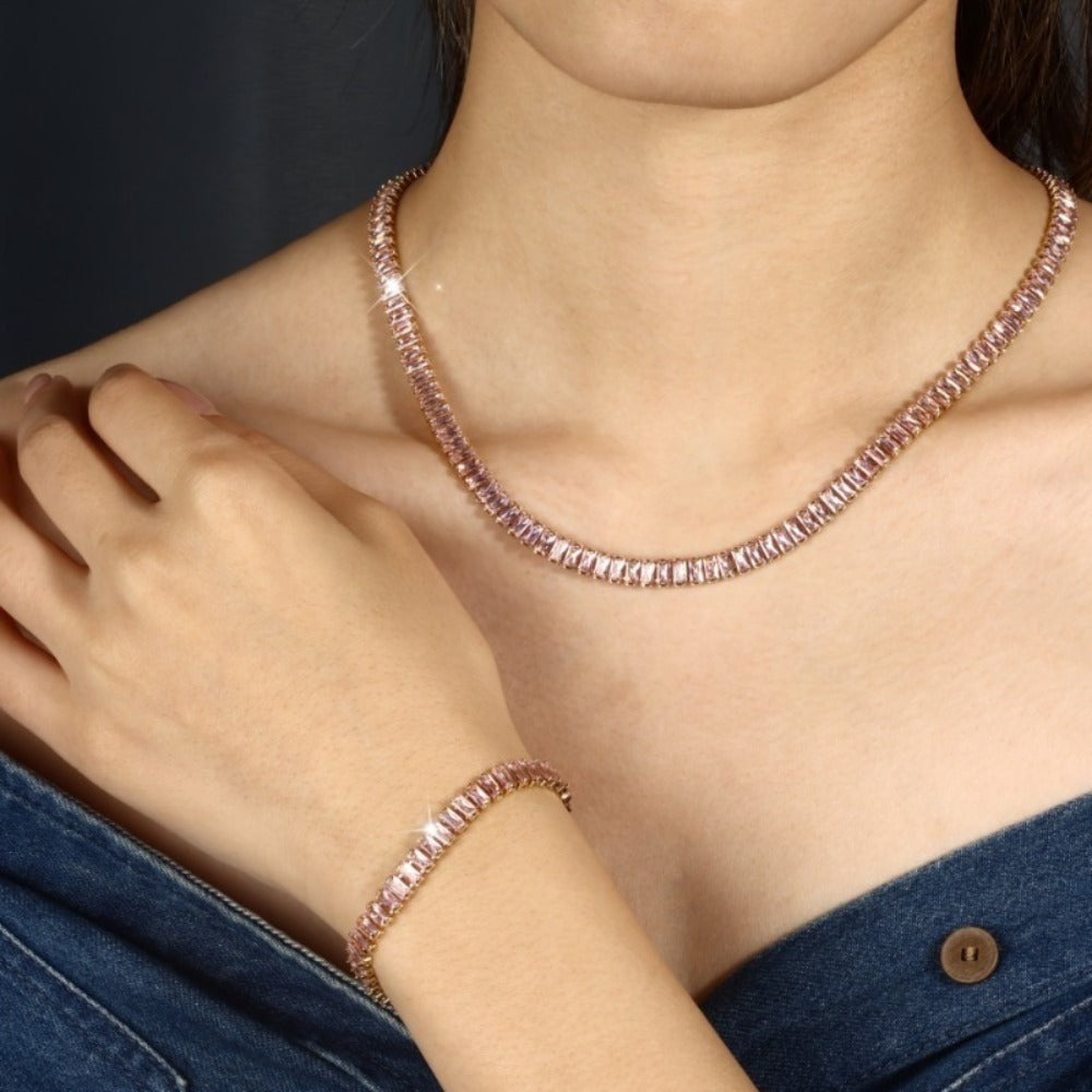 Jewelry Set for Women - 925 Sterling Silver Tennis Bracelet and Necklace Natural Stone Adorned - product detail view 8