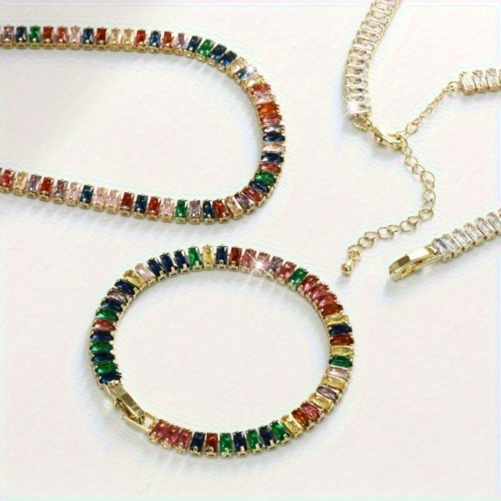 Jewelry Set for Women - 925 Sterling Silver Tennis Bracelet and Necklace Natural Stone Adorned - product detail view 9