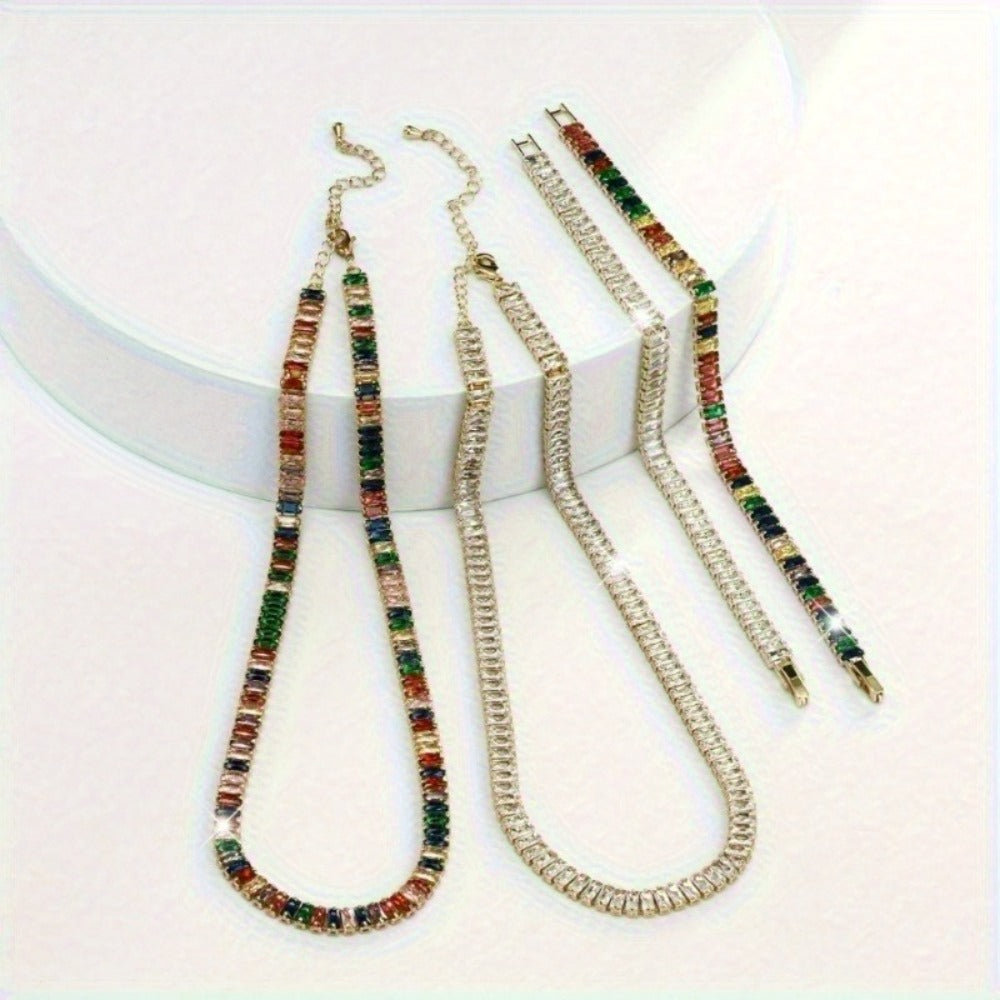 Jewelry Set for Women - 925 Sterling Silver Tennis Bracelet and Necklace Natural Stone Adorned - product detail view 10