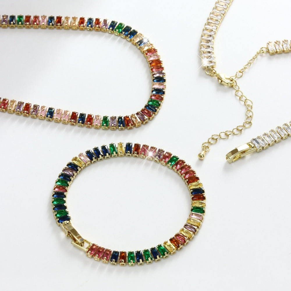 Jewelry Set for Women - 925 Sterling Silver Tennis Bracelet and Necklace Natural Stone Adorned - product detail view 13