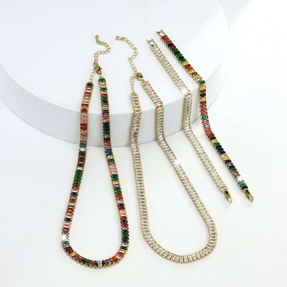 Jewelry Set for Women - 925 Sterling Silver Tennis Bracelet and Necklace Natural Stone Adorned - product detail view 14