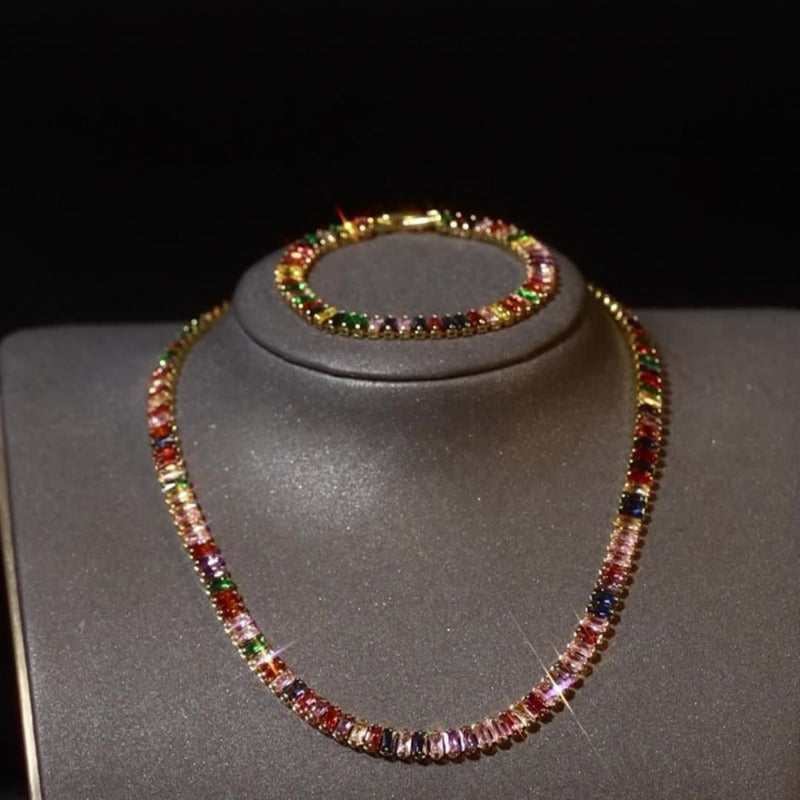 Jewelry Set for Women - 925 Sterling Silver Tennis Bracelet and Necklace Natural Stone Adorned - product detail view 16