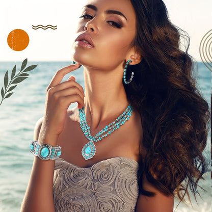 Jewelry Set for Women - Boho 3 Pieces for Western Bohemian Pendant Choker Necklace, Layered - product detail view 4