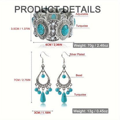 Jewelry Set for Women - Turquoise for Boho - 3 Piece Natural Stone Necklace Bracelet Earrings - product detail view 4