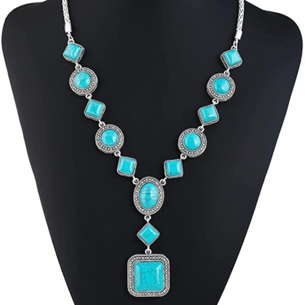 Jewelry Set for Women - Turquoise for Boho - 3 Piece Natural Stone Necklace Bracelet Earrings - product detail view 9