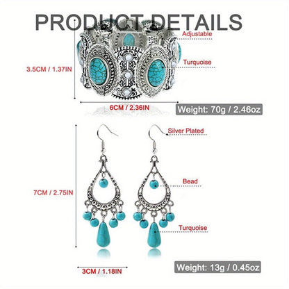 Jewelry Set for Women - Turquoise for Boho - 3 Piece Natural Stone Necklace Bracelet Earrings - product detail view 10