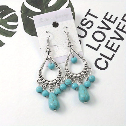 Jewelry Set for Women - Turquoise for Boho - 3 Piece Natural Stone Necklace Bracelet Earrings - product detail view 12